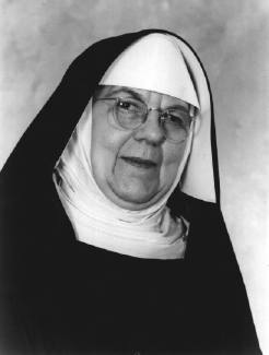 black and white photograph of Sr. Lucia Wiley
