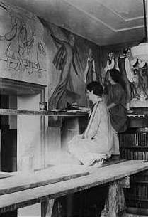 black and white photograph of students working on the Youth Marches On mural